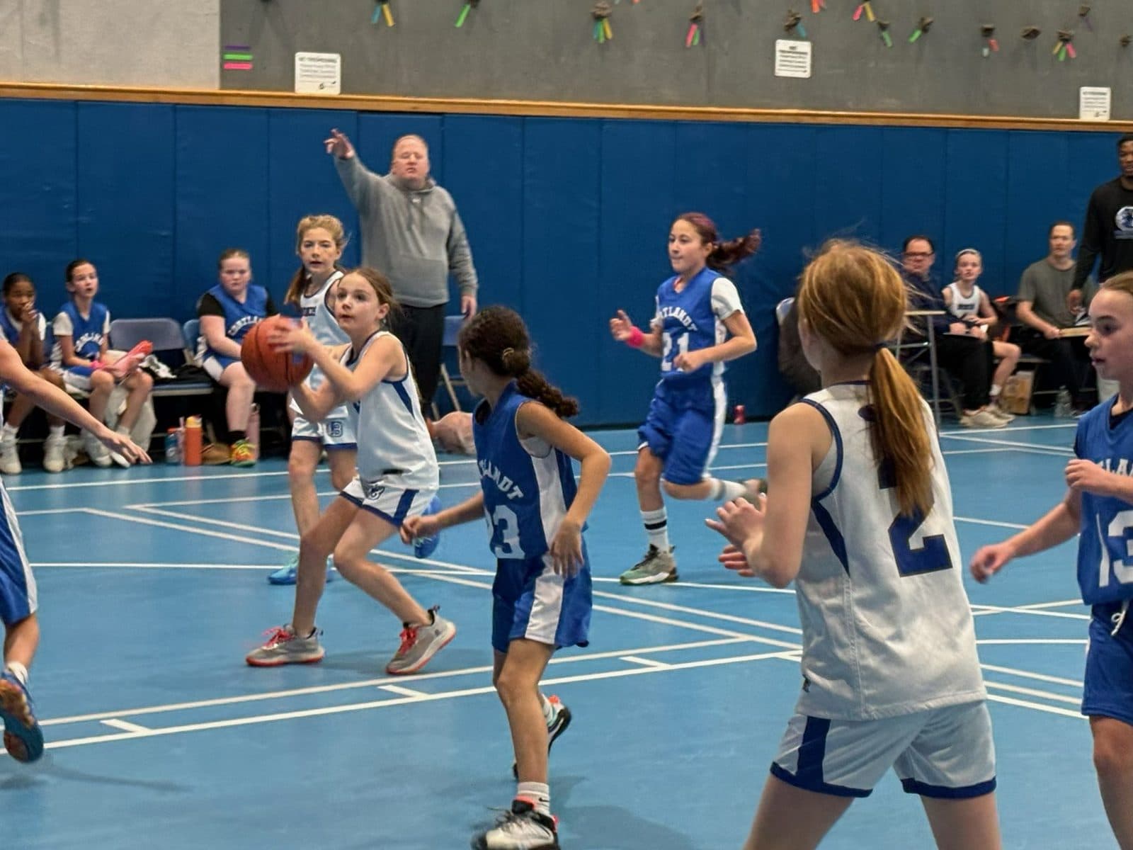 A BYBA girl looking to pass in a game against Cortlandt