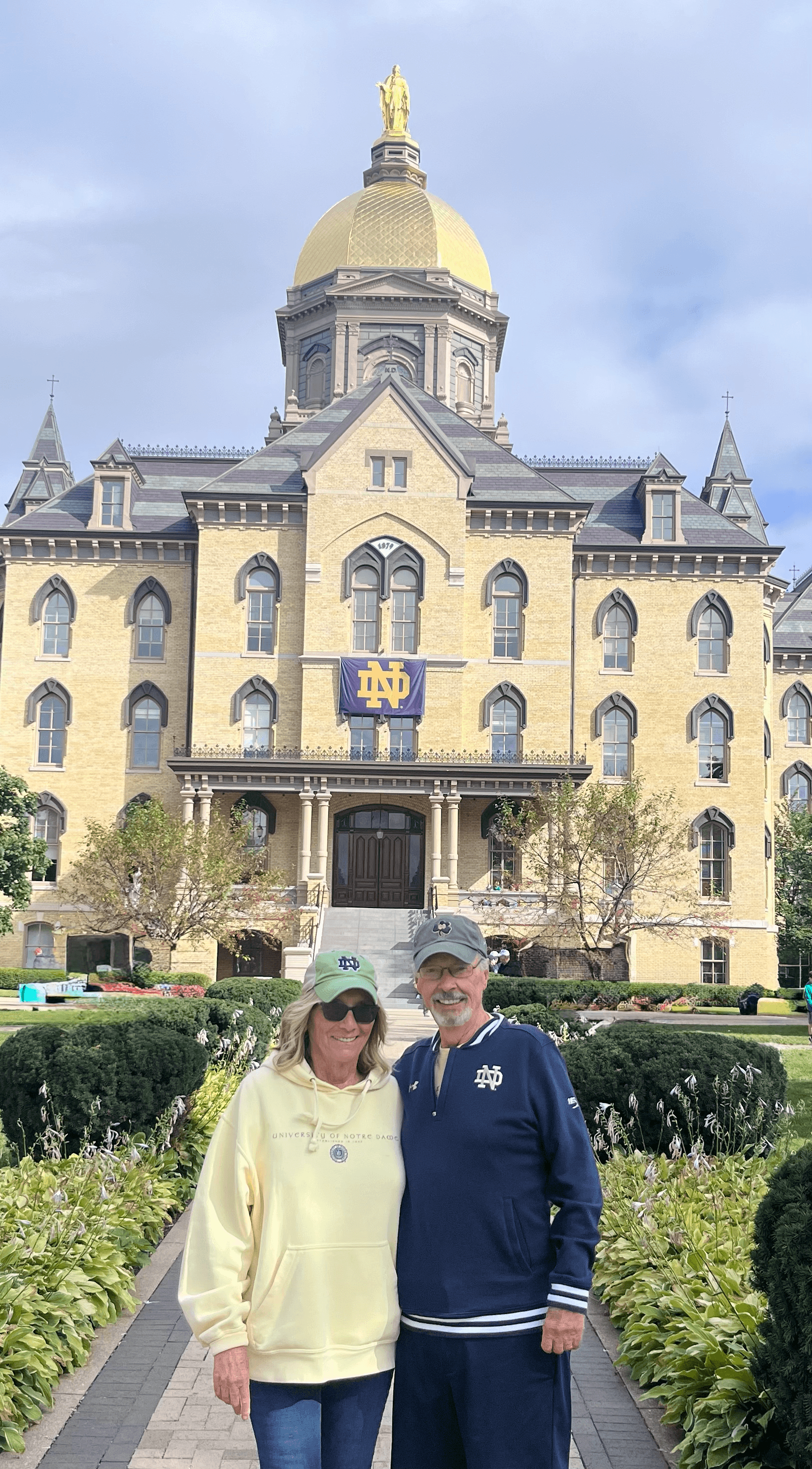 John and Ann Joyce together in front of the Golden Dome at Notre Dame